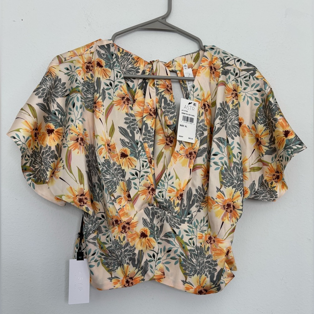 ASTR THE LABEL NWT FLORAL PRINT OPEN BACK BLOUSE SZ XL